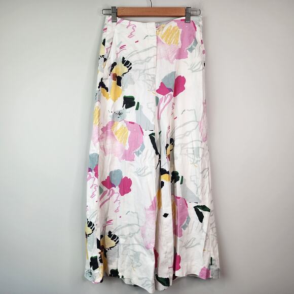 Anthropologie Maeve Wide Leg Floral Pants Colorful Linen Blend Size 4 - Picture 3 of 9